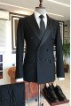 Cool Black Double Breasted Peaked Lapel Stylish Men Suits