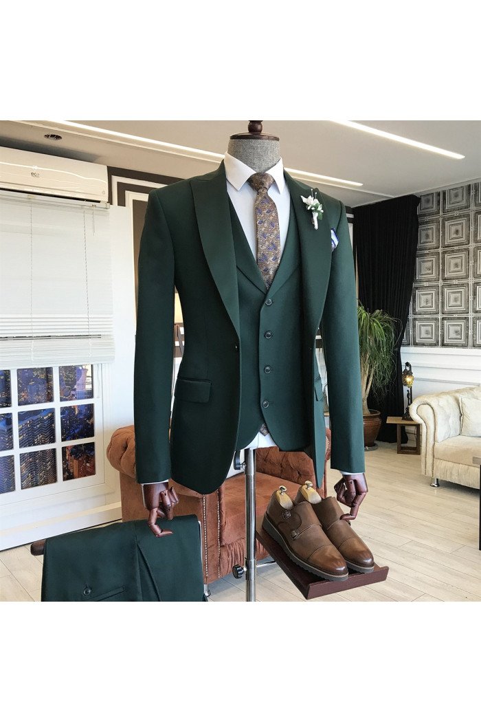 Cool Dark Green Bespoke Peaked Lapel 3-Pieces Men Suits