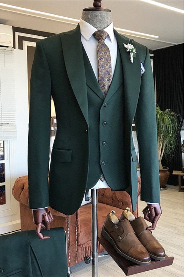 Cool Dark Green Bespoke Peaked Lapel 3-Pieces Men Suits