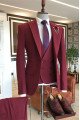 Cool Dark Red 3-Pieces Peaked Lapel Men Suits