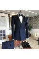Cool Dark Navy Peaked Lapel Double Breasted Close Fitting Men Suits