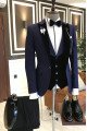 Newest Dark Navy Stylish Peaked Lapel Men Suits with Velvet Lapel