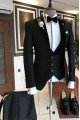 Fashion Black New Arrival Close Fitting 3-Piece Peaked Lapel Men Suits