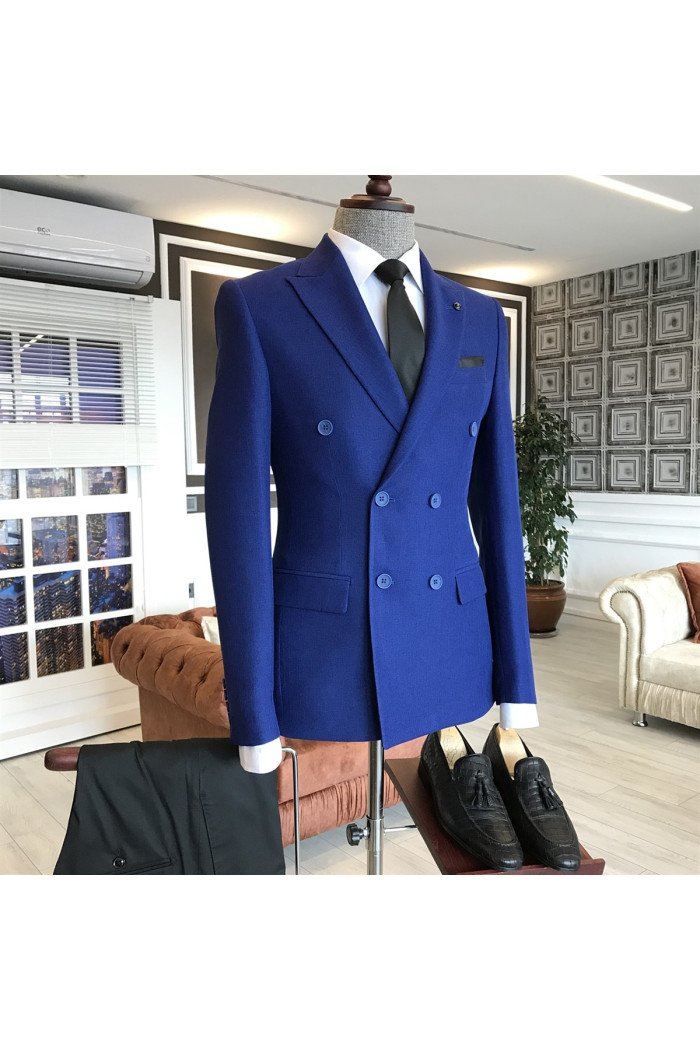 Newest Royal Blue Stylish Double Breasted Business Men Suits