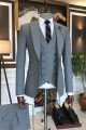 Fashion Gray 3-pieces Peaked Lapel Men Suits For Business