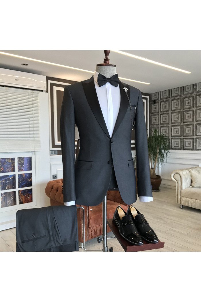 Newest Modern Black Peaked Lapel Single Breasted Formal Business Men Suits