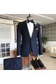 Newest Modern Dark Blue Peaked Lapel Single Breasted Close Fitting Men Suits