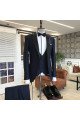 New Arrival Dark Blue Prom Men Suits With Black Peaked Lapel