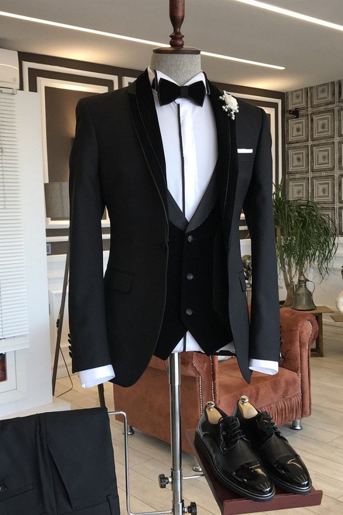 New Arrival Modern 3-pieces Black Shawl Lapel Close Fitting wedding  Suits For Wedding