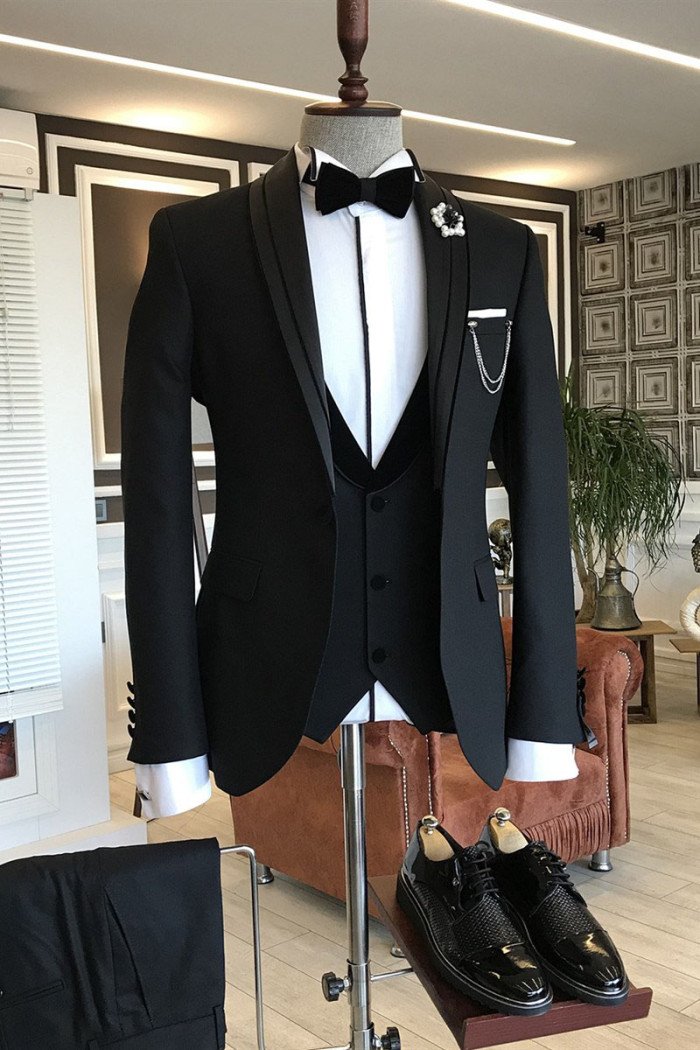 New Arrival Modern 3-pieces Black Shawl Lapel Wedding Suits Good Choice For Wedding