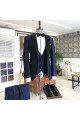 Unique Navy Blue 3-pieces Black Peaked Jacquard Lapel Men Suits