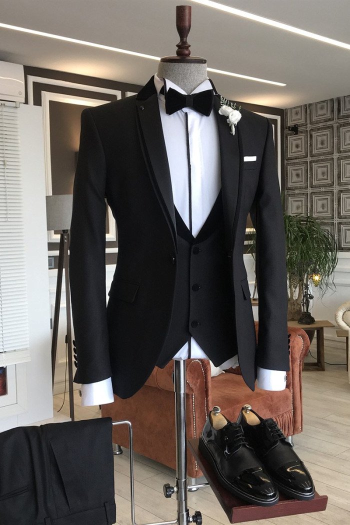 Henry Traditional 3-pieces Black Notched Lapel Formal Men Suits