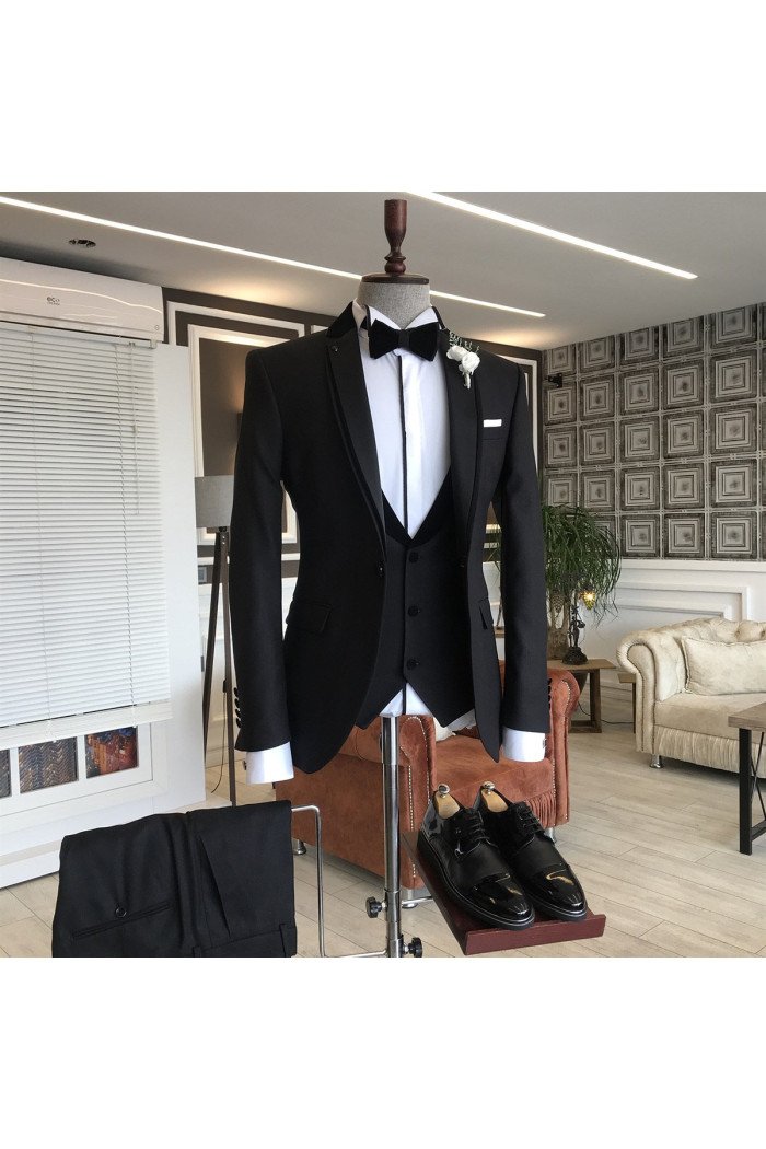 Henry Traditional 3-pieces Black Notched Lapel Formal Men Suits