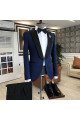 New Arrival Modern Navy Blue Mixed Black Peaked Lapel One Button Close Fitting Prom Men Suit