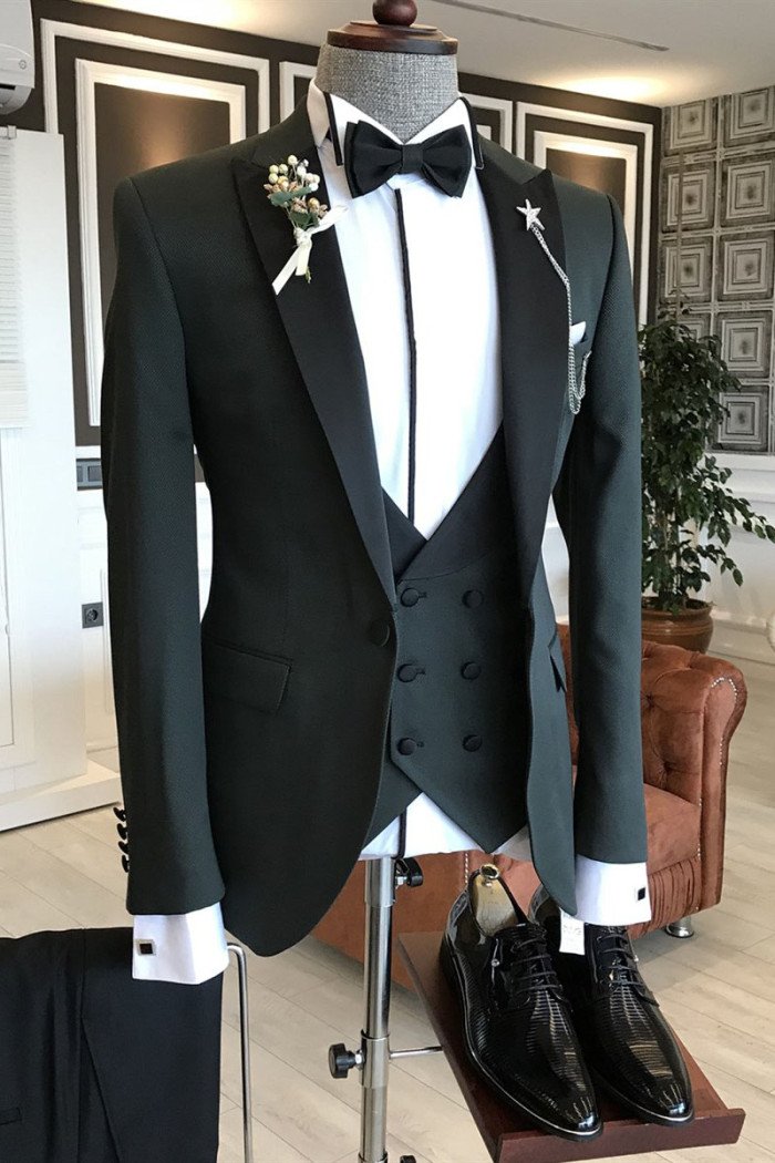 Trendy Handsome Black Peaked Lapel Bespoke Men Suits for Business