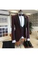 Kent Burgundy 3-Pieces Black Peaked Lapel Double Breasted Men Suits