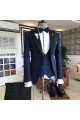 King Modern Royal Blue 3-Pieces Black Peaked Lapel Double Breasted Men Suits