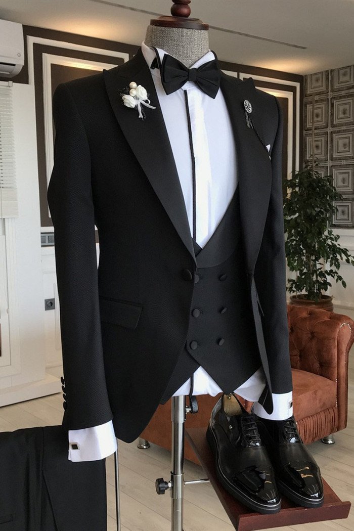 Lambert Formal 3-pieces Black Peaked Lapel Close Fitting Men Men Suit