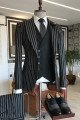 Levi Stylish Black And White Striped 3-pieces Peaked Lapel Suits