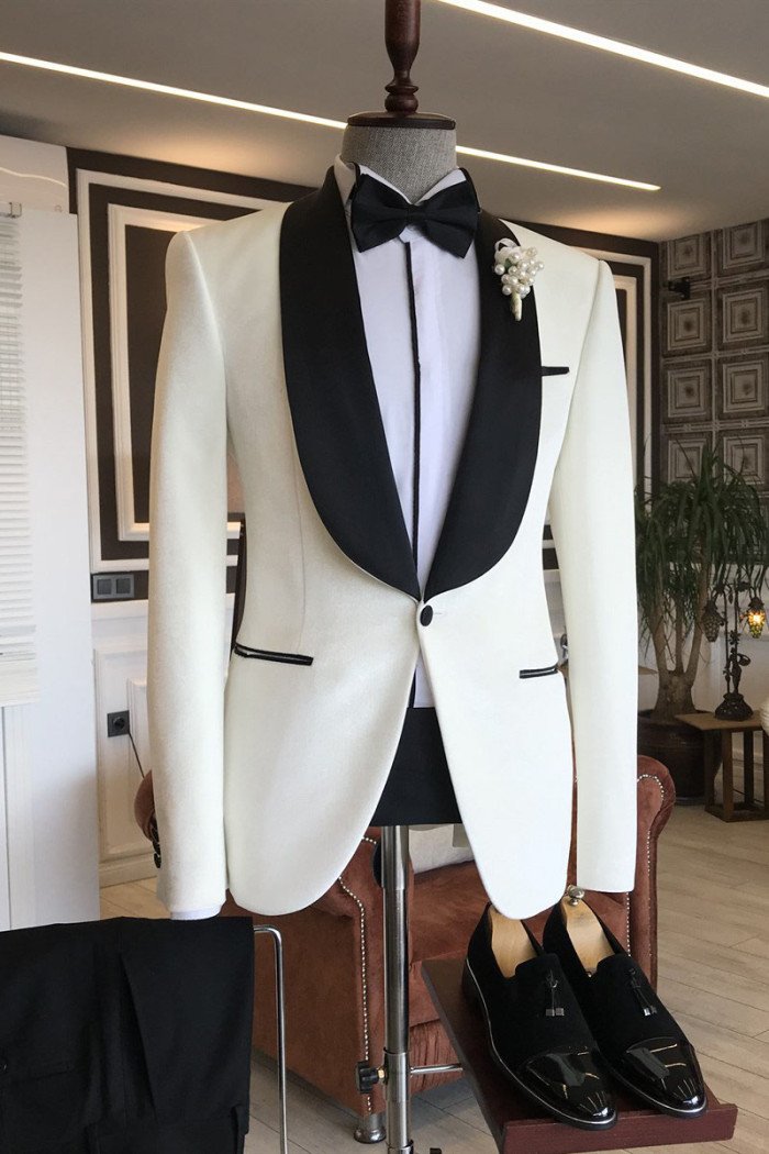 Trendy Simple White Shawl Lapel Wedding Suit For Wedding