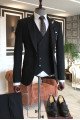 Leopold Traditional Black Peaked Lapel Trendy Close Fitting Men Suits