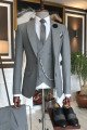 Fashion Elegant 3-Pieces Dark Gray Peaked Lapel Formal Suits