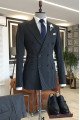 Formal Modern Black Striped Double Breasted Peaked Lapel Men Suits