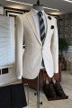 Trendy  Off White Notched Lapel One Button Formal Business Men Suits