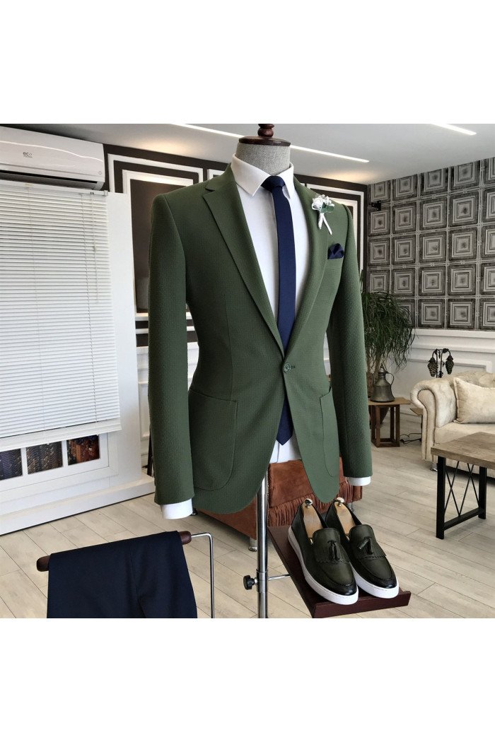 Trendy Dark Green Notched Lapel With Button Prom Men Suits