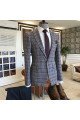 Trendy Black Small Plaid Peaked Lapel Bespoke Sim Fit Men Suits