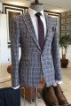 Trendy Black Small Plaid Peaked Lapel Bespoke Sim Fit Men Suits