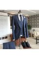 Trendy Gentle Navy Blue Peaked Lapel One Button Close Fitting Business Men Suits