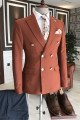 Stylish Orange Peaked Lapel Double Breasted Men Suits For Business