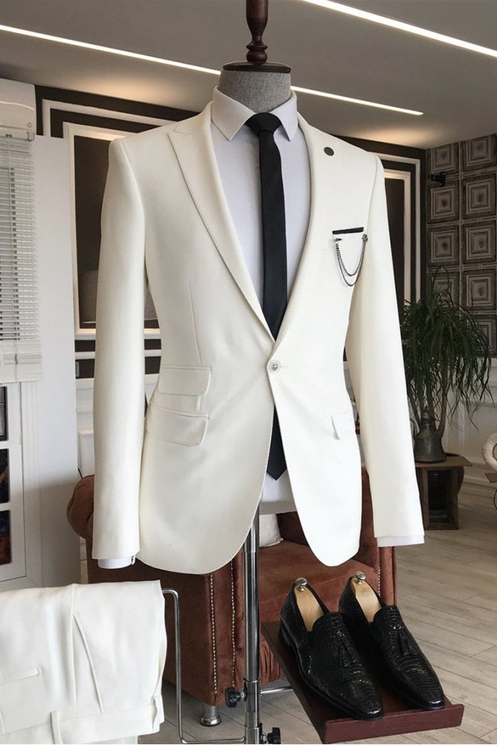 Formal Hot White Peaked Lapel One Button Business Men Suits