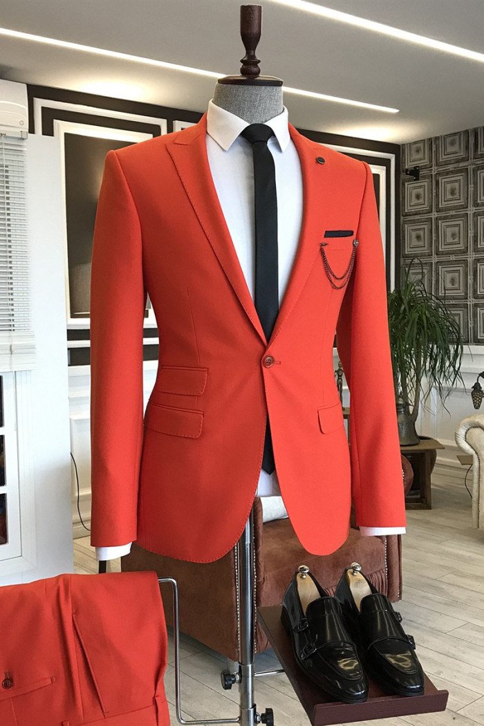 Fashion Red Peaked Lapel One Button Close Fitting Dinner Party Suits