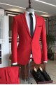 Fashion Red Peaked Lapel Close Fitting Bespoke Prom Men Suits