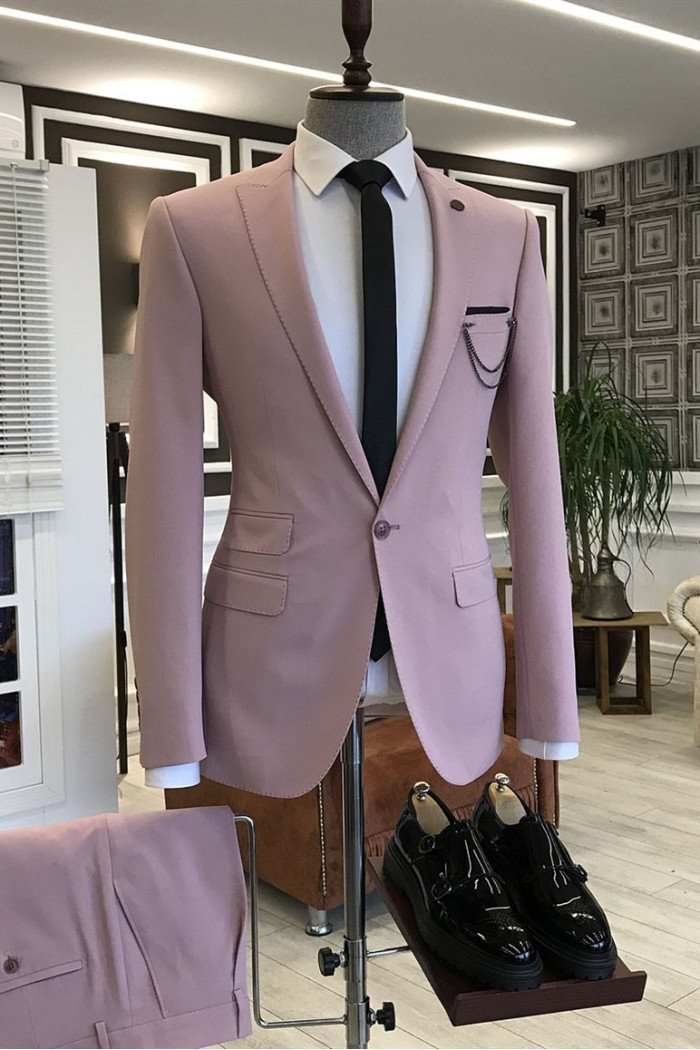 Modern Pink Peaked Lapel Prom Suits