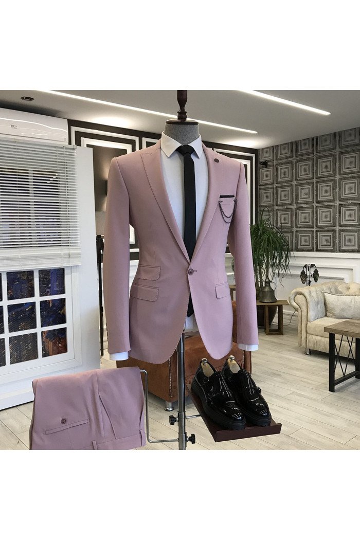 Modern Pink Peaked Lapel Prom Suits