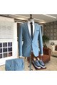 Modern Sky Blue Peaked Lapel Mens Prom Outfits