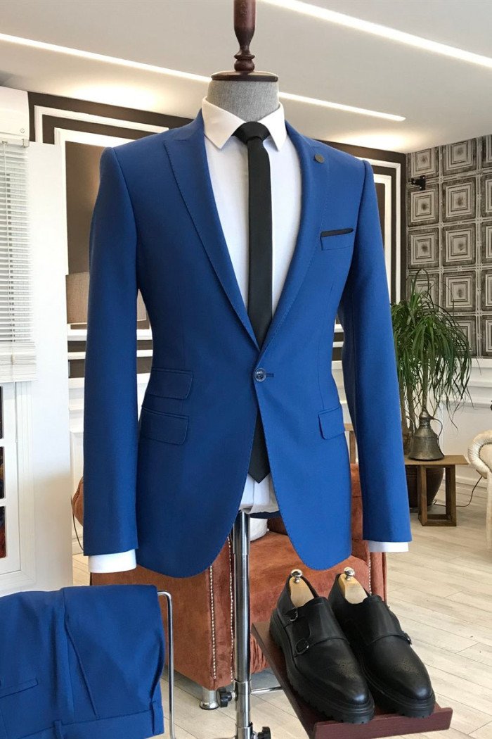 New Royal Blue Peaked Lapel Bespoke Formal Business Men Suits