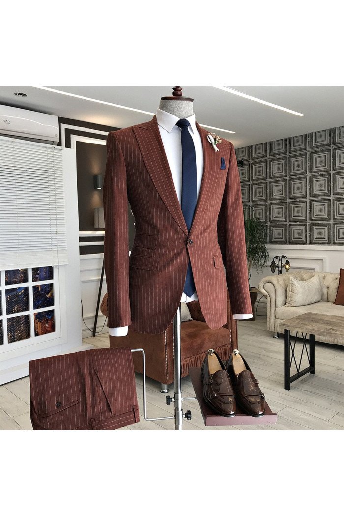 Fashion Close Fitting Striped Peaked Lapel Business Men Suits