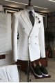 Fashion White Peaked Lapel Double Breasted Formal Business Men Suit
