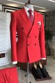 Popular Red Peaked Lapel Double Breasted Bespoke Close Fitting Prom Men Suits