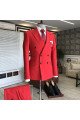 Popular Red Peaked Lapel Double Breasted Bespoke Close Fitting Prom Men Suits