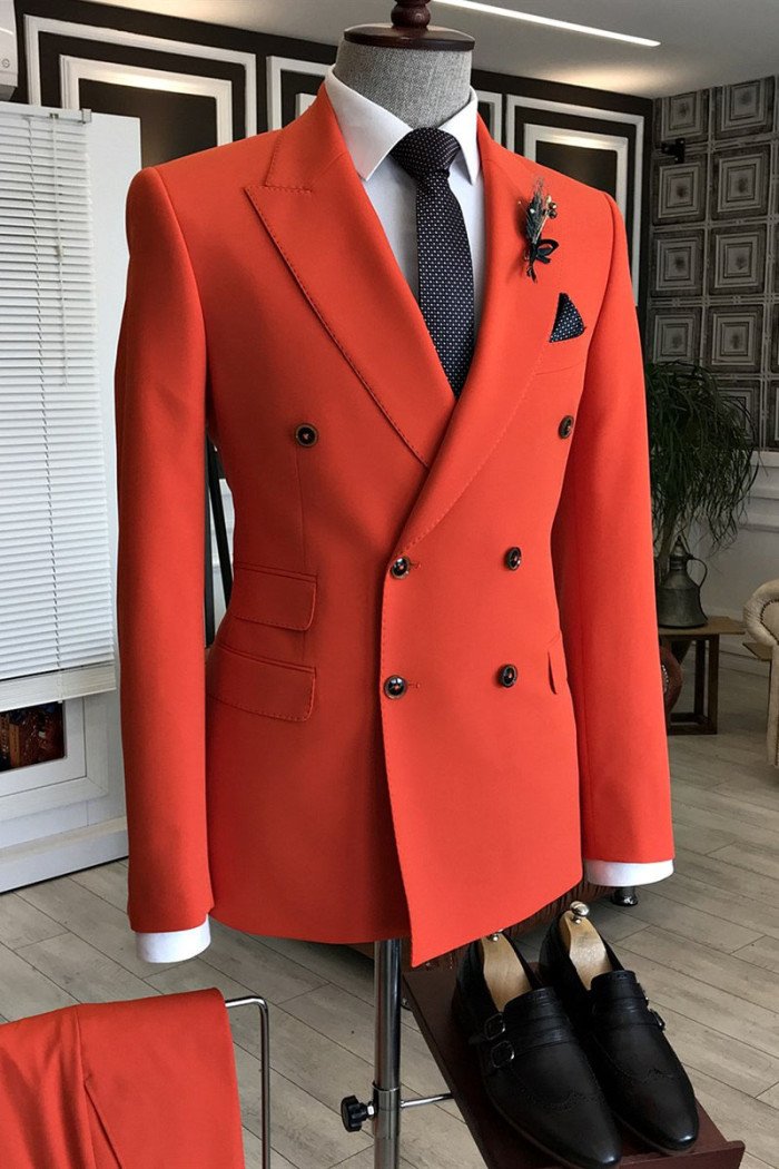 Modern Red Peaked Lapel Double Breasted Men Suits For Prom