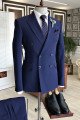 Modern Navy Blue Peaked Lapel Double Breasted Formal Business Men Suits