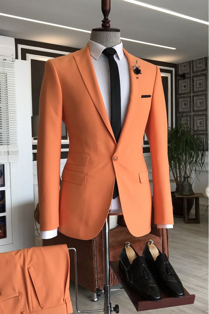 Otis Orange Peaked Collar Best Fitted Prom Men Suits