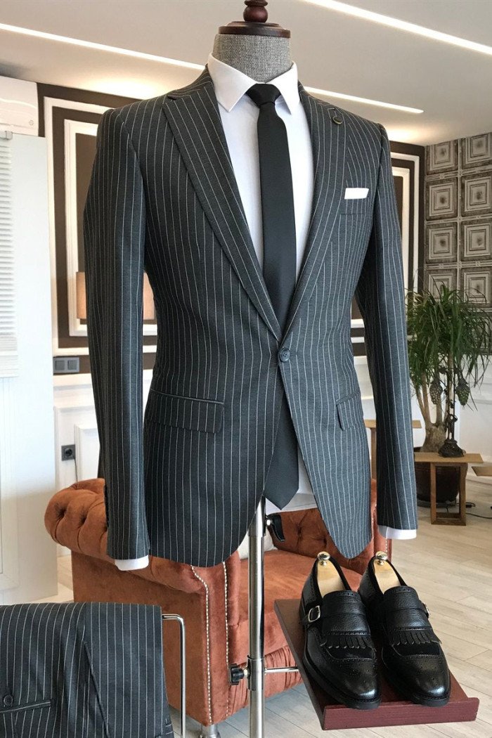 Regan Black Striped Notch Collar Best Fitted Business Men's wear