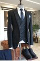 Horace Official Black Plaid 3-Pieces Regular Bespoke Men Suits