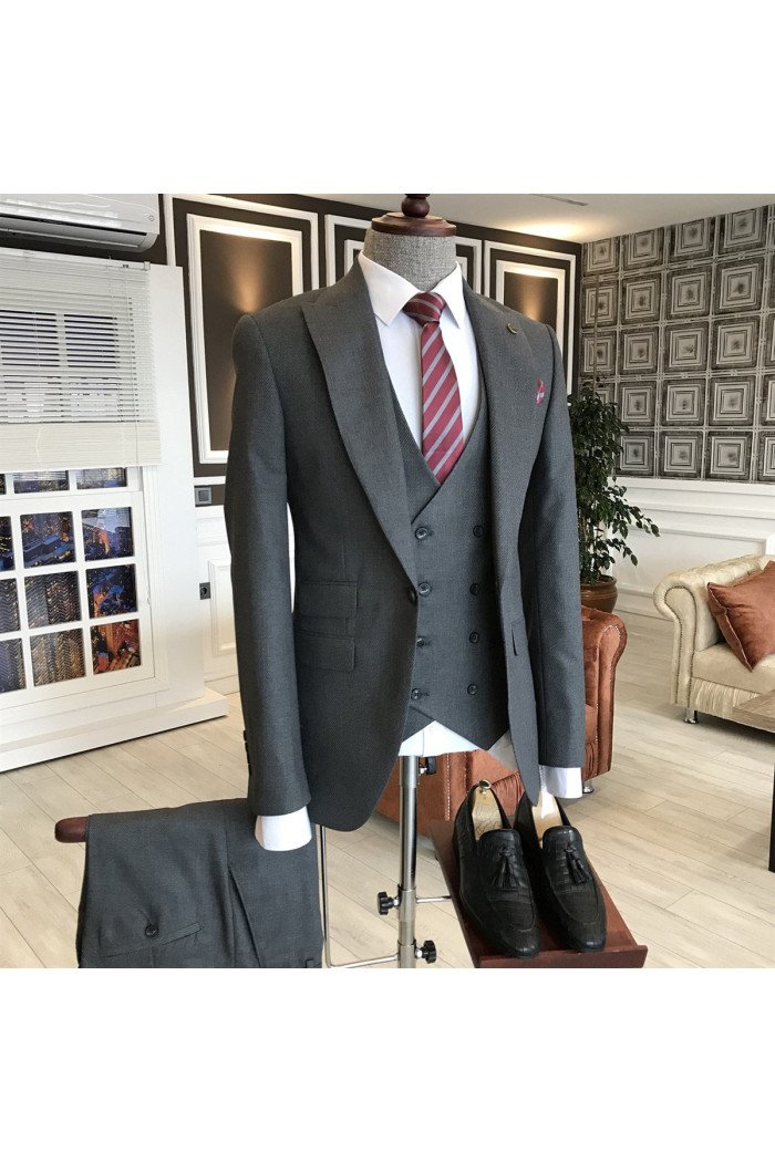 Adolph Gentle Dark gray 3-Pieces Peaked Collar Business Men Suits